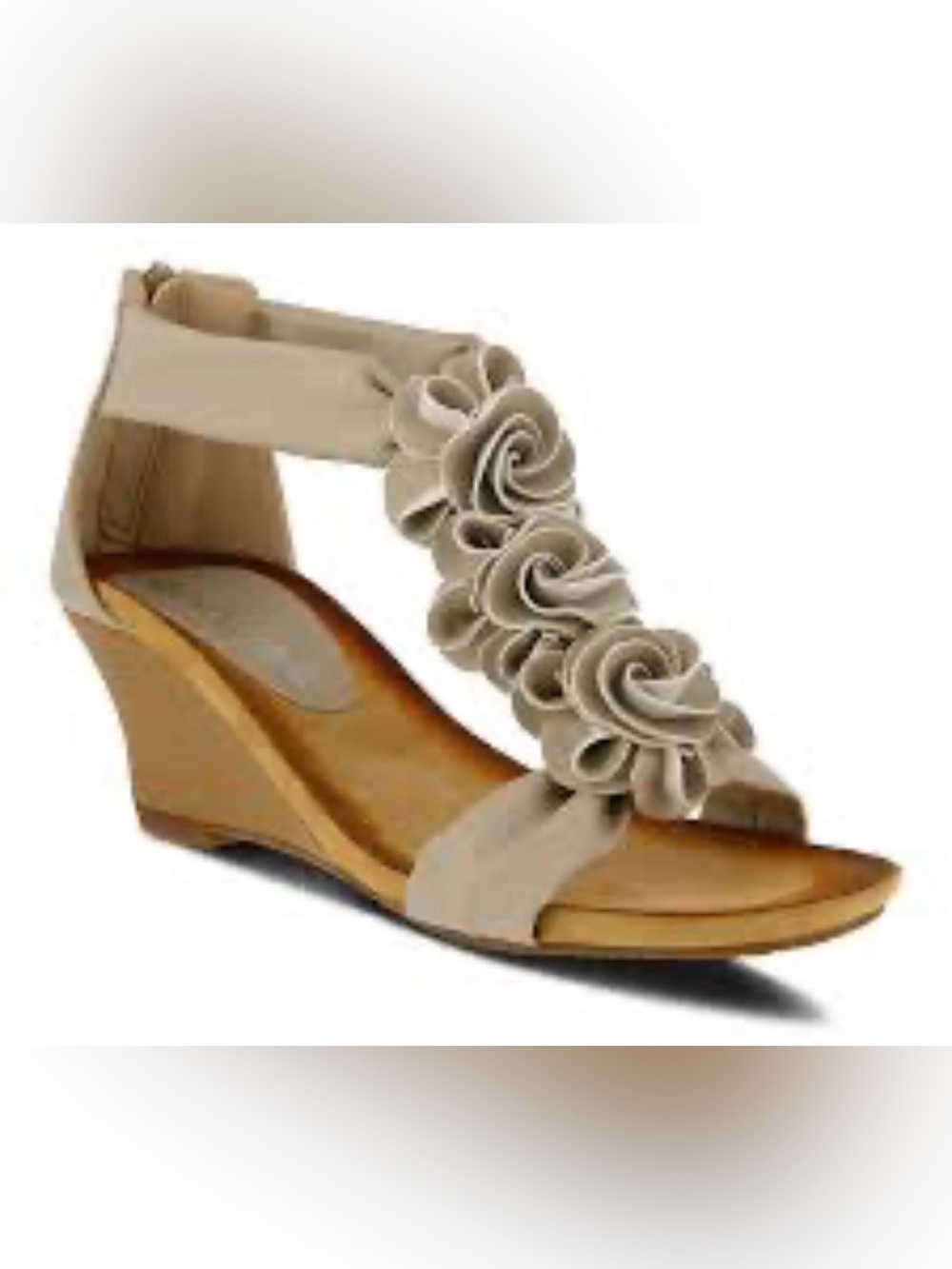 Spring Step Patricia Beige Floral T-Strap Wedge Sandals
